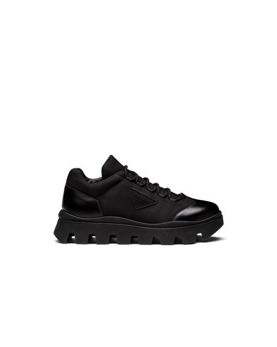 Prada Brushed Cuero And Nylon Sneakers Negros | 6187-IPKXL