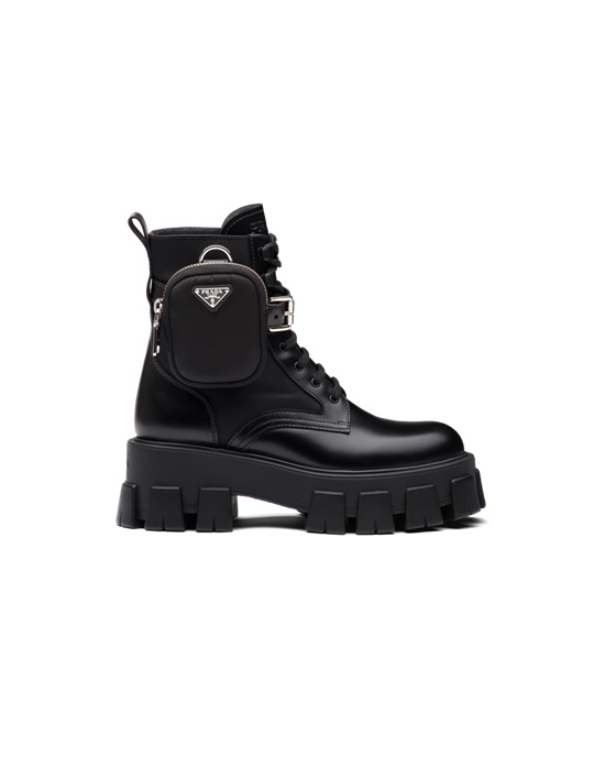 Prada Brushed Rois Cuero And Nylon Monolith Boots Negros | 8710-ANVDS