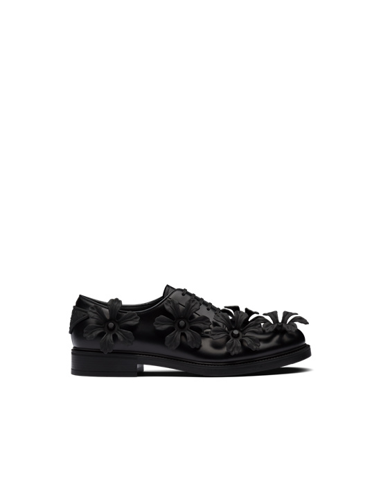 Prada Brushed-leather Derby Shoes With Appliqués Negros | 0546-NQXFY