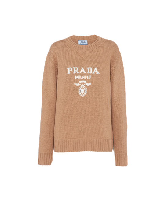Prada Cashmere And Wool Prada Logo Crew-neck Sueter Marrom | 1387-LSUBP