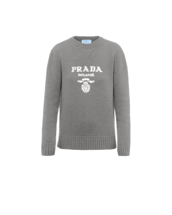 Prada Cashmere And Wool Prada Logo Crew-neck Sueter Grises | 2156-EKRVA