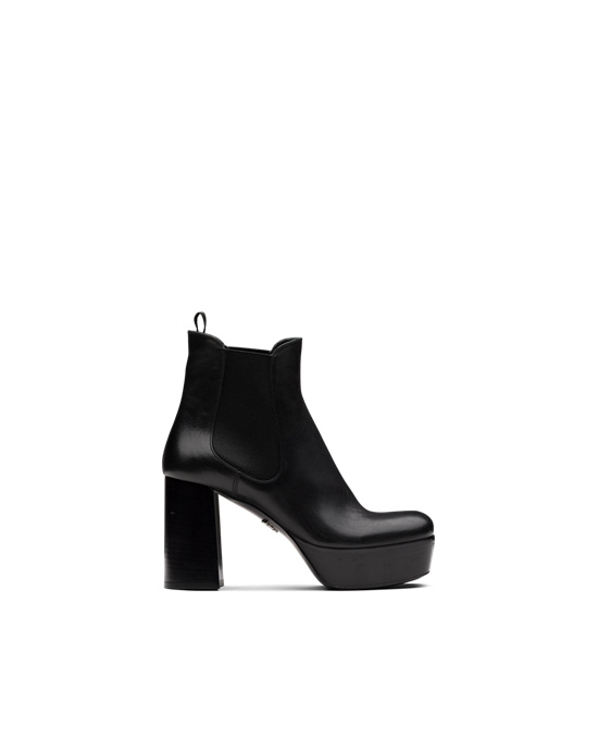 Prada Cuero Plataforma Booties Negros | 1638-OFCGE