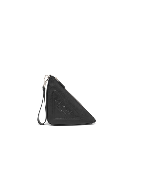 Prada Cuero Prada Triangle Pouch Negros | 3205-ZGJWM