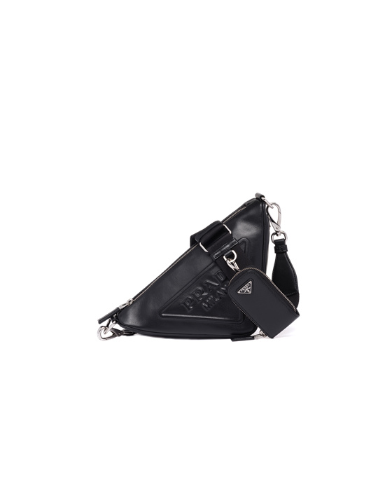Prada Cuero Prada Triangle Shoulder Bag Negros | 0421-CBKSE