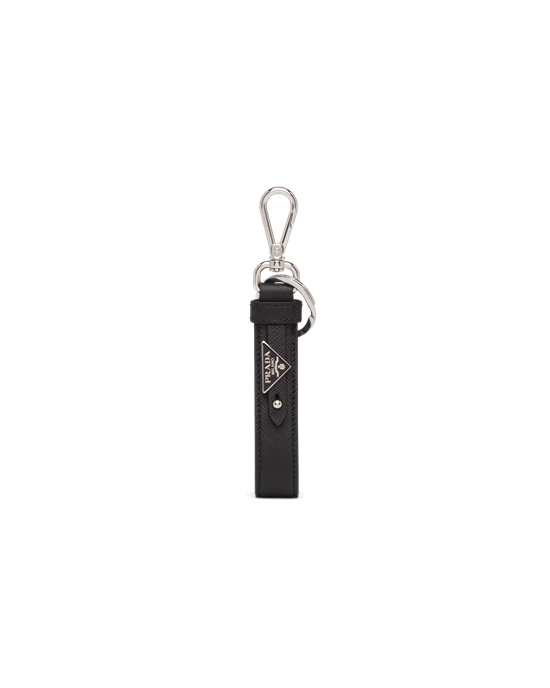 Prada Customized Saffiano Cuero Keychain Negros | 3805-WFMVU