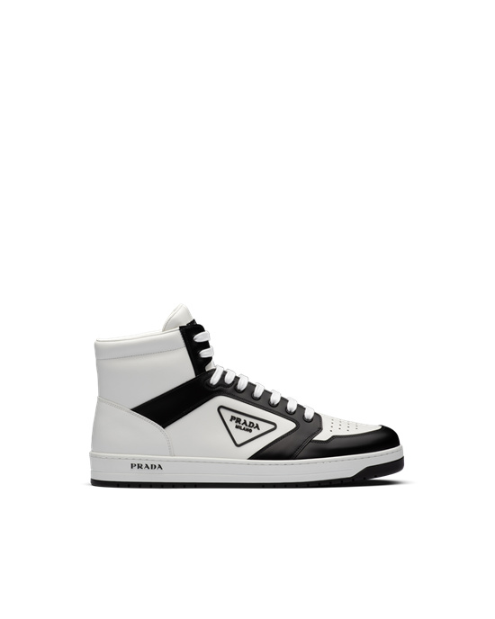 Prada District Cuero Sneakers Blancos Negros | 3450-ECHMS