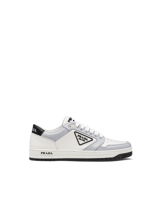 Prada District Perforated Cuero Sneakers Blancos Azules | 0592-YKWAV