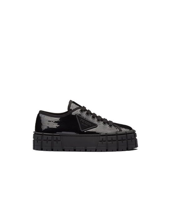 Prada Double Wheel Sequin Sneakers Negros | 1492-NEQOV