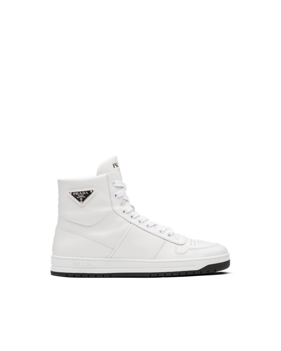 Prada Downtown Perforated Cuero High-top Sneakers Blancos Negros | 6059-OMTSK