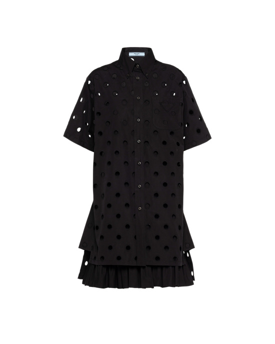 Prada Eyelet Encaje Poplin Minidress Negros | 3184-DMHLT