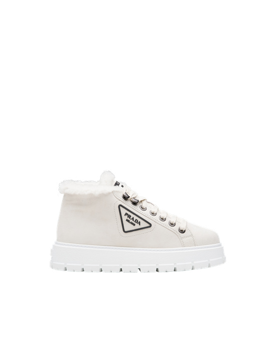 Prada Gamuza Encaje-up Booties Blancos | 0458-EFOMY