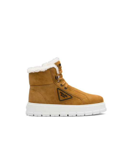 Prada Gamuza Encaje-up Booties Cognac | 1653-HZANL