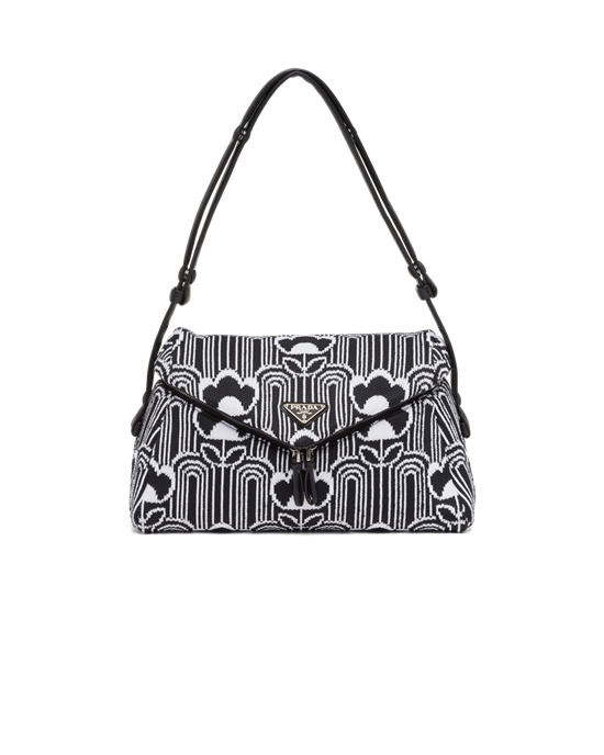 Prada Jacquard Knit And Cuero Prada Signaux Bag Negros Blancos | 6184-KITQO