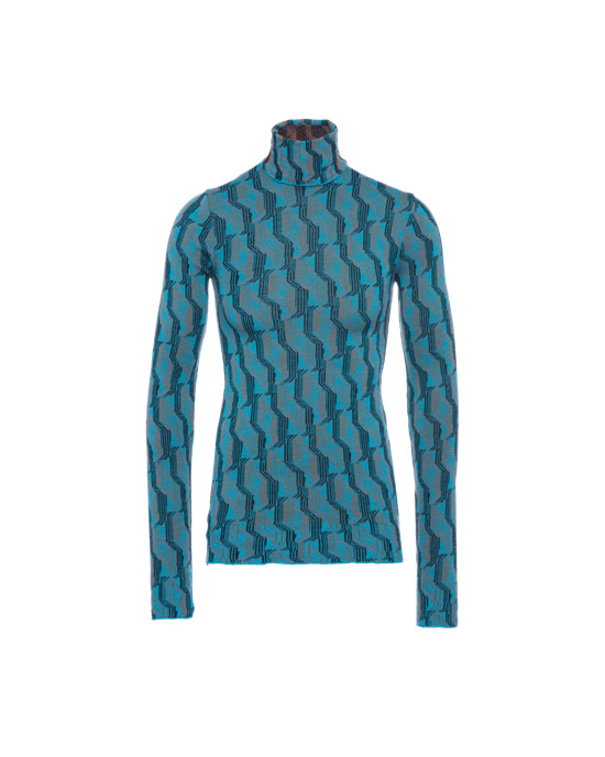 Prada Jacquard Superfine Wool Turtleneck Sueter Turquesa | 7618-VLNWK