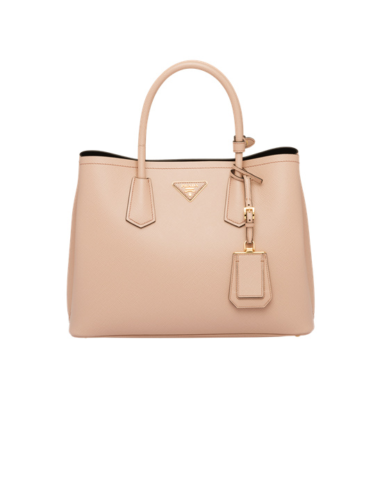 Prada Medium Saffiano Cuero Double Prada Bag Negros | 7205-QPZHG