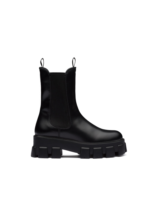 Prada Monolith Brushed Cuero Boots Negros | 4560-HQZWI