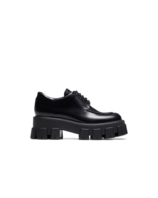 Prada Monolith Brushed Cuero Encaje-up Shoes Negros | 3756-ZITOX