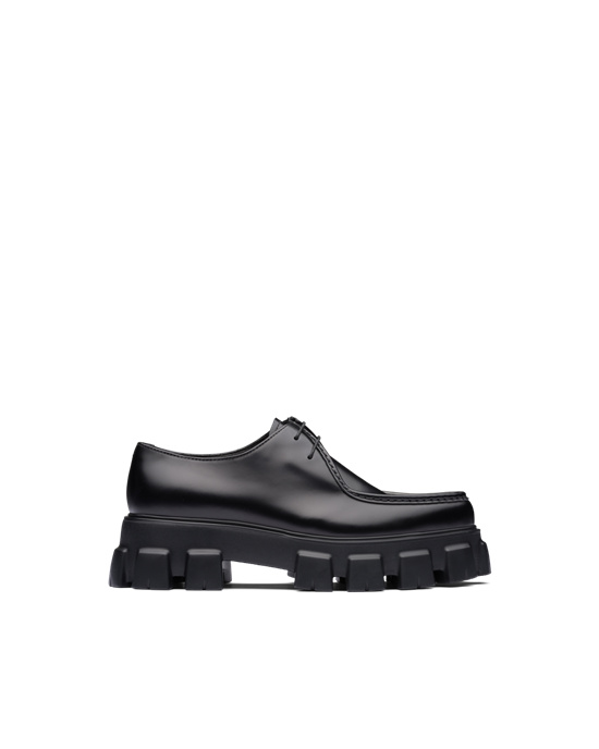 Prada Monolith Brushed Cuero Encaje-up Shoes Negros | 5184-NFAVD