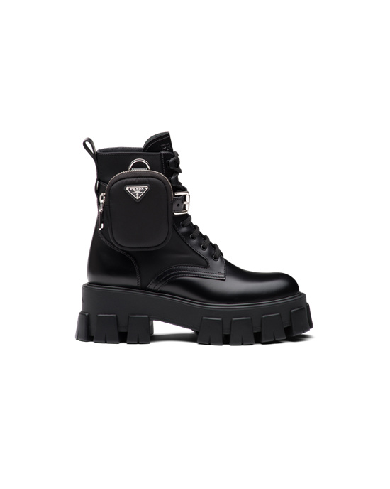 Prada Monolith Brushed Rois Cuero And Nylon Ciclismo Boots Negros | 6154-IKBLT