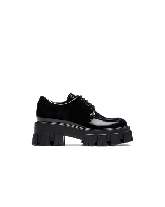 Prada Monolith Charol Cuero Encaje-up Shoes Negros | 9752-OKRHA