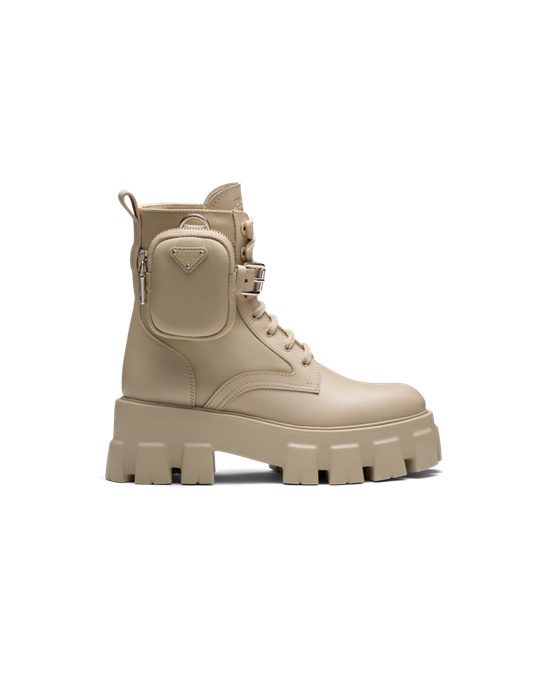 Prada Monolith Cuero And Nylon Fabric Boots Beige | 7128-XYGIT