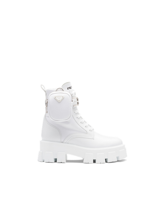 Prada Monolith Cuero And Nylon Fabric Boots Blancos | 8967-ZEDMW