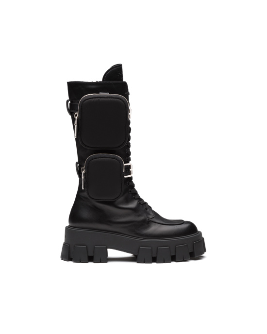 Prada Monolith Cuero Boots Negros | 9365-AYXNH