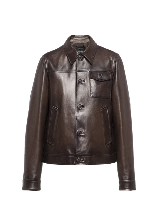Prada Nappa Cuero Jacket Marrom Oscuro | 4173-ULMTC