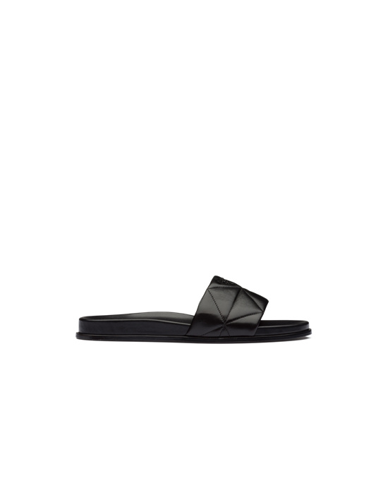Prada Nappa Cuero Slides Negros | 5632-FTWPA