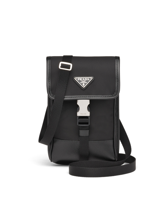 Prada Nylon And Saffiano Cuero Smartphone Case Negros | 7259-OSRGK