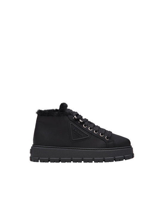 Prada Nylon Encaje-up Booties Negros | 0254-INCOD