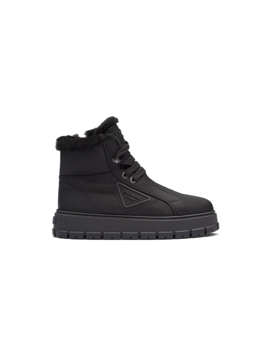 Prada Nylon Gabardine Encaje-up Booties Negros | 3267-DXCLW