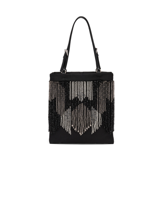 Prada Nylon Handbag With Fringe Negros | 1752-CKVOF