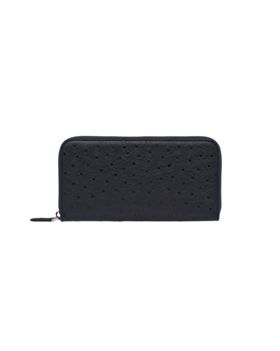 Prada Ostrich Cuero Zip Around Wallet Azul Marino | 9425-XUMSL
