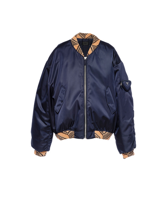 Prada Oversized Re-nylon And Knit Bomber Jacket Azules | 7936-BQHTF