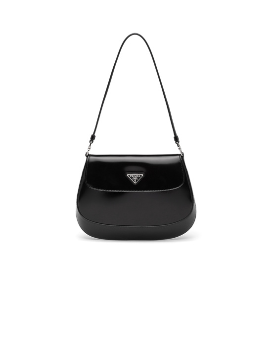 Prada Prada Cleo Brushed Cuero Shoulder Bag With Flap Negros | 6071-XASNT