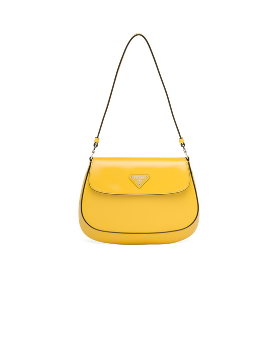 Prada Prada Cleo Brushed Cuero Shoulder Bag With Flap Amarillos | 6240-HPTRX