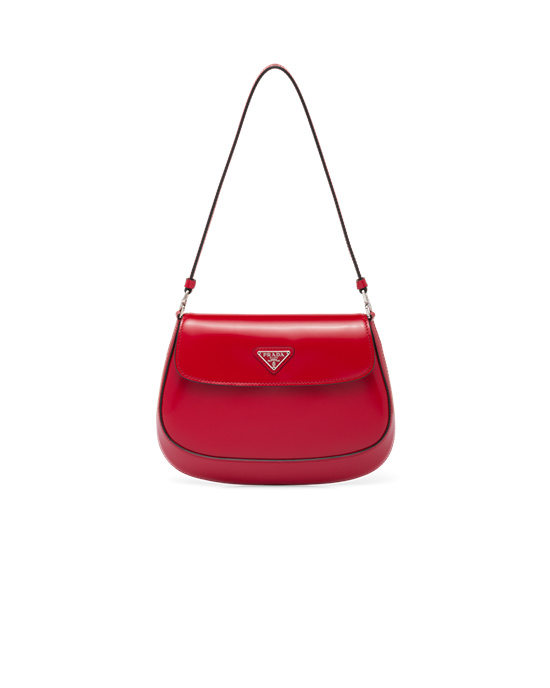 Prada Prada Cleo Brushed Cuero Shoulder Bag With Flap Scarlet | 6249-CQYVM