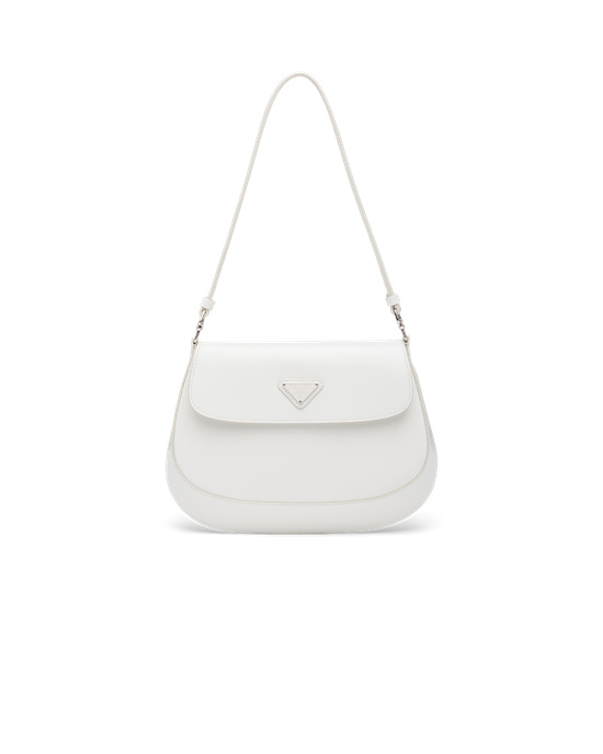 Prada Prada Cleo Brushed Cuero Shoulder Bag With Flap Blancos | 7190-EIGRA