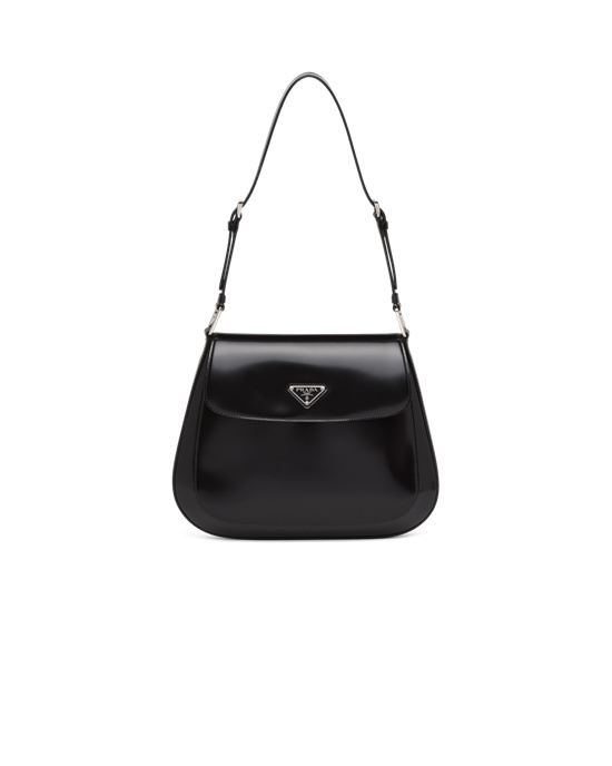 Prada Prada Cleo Brushed Cuero Shoulder Bag With Flap Negros | 7861-COWLJ