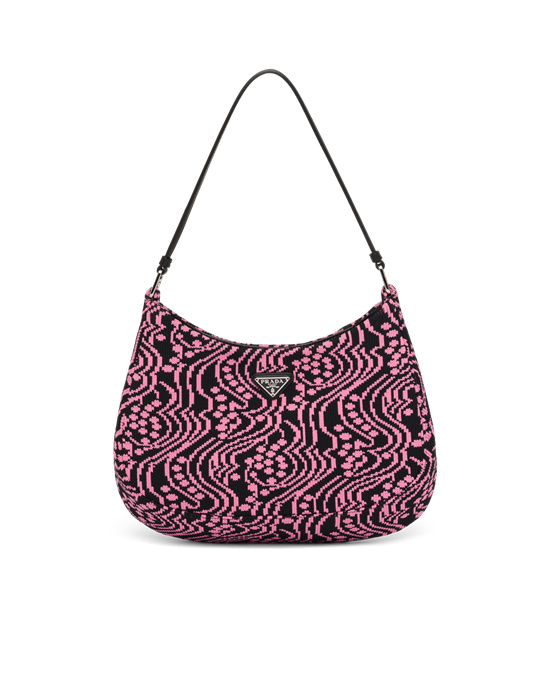 Prada Prada Cleo Jacquard Knit And Cuero Bag Negros Rosas | 4260-SVKJO