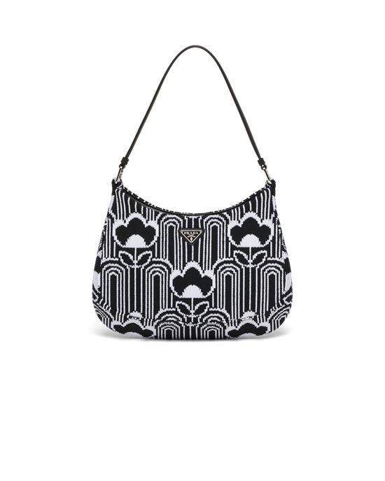 Prada Prada Cleo Jacquard Knit And Cuero Bag Negros Blancos | 5798-UCFBY