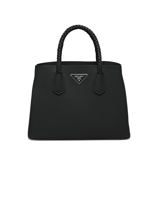 Prada Prada Double Medium Cuero Handbag Negros | 8501-WDHXB