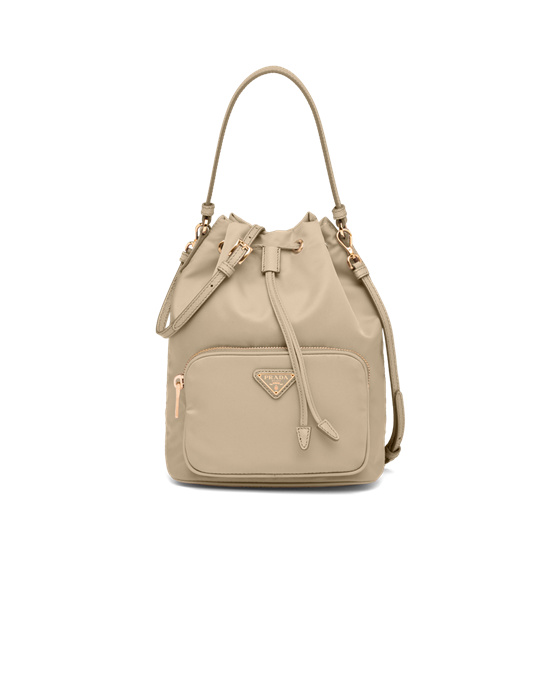 Prada Prada Duet Re-nylon Bucket Shoulder Bag Beige | 7059-VTHFN