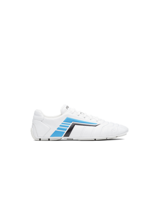Prada Prada Rev Cuero Sneakers Blancos Azules Claro | 0678-LEVWI