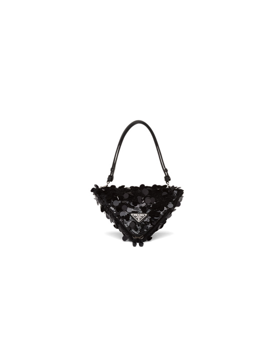 Prada Prada Triangle Sequin And Cuero Handbag Negros | 7485-CXNQK