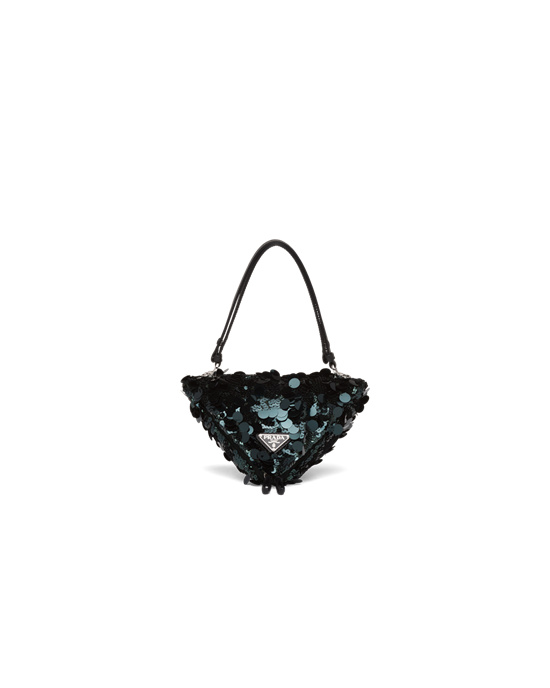 Prada Prada Triangle Sequin And Cuero Handbag Verdes | 7801-QKEHB