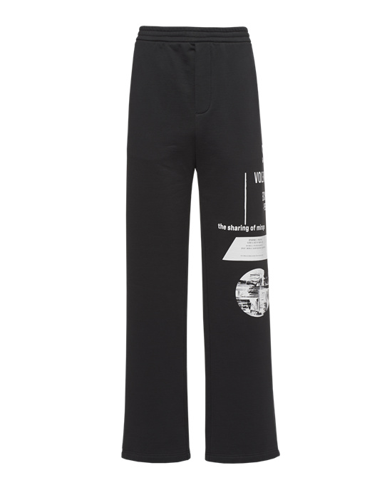 Prada Printed Algodon Fleece Pants Negros Blancos | 4352-WSEMP