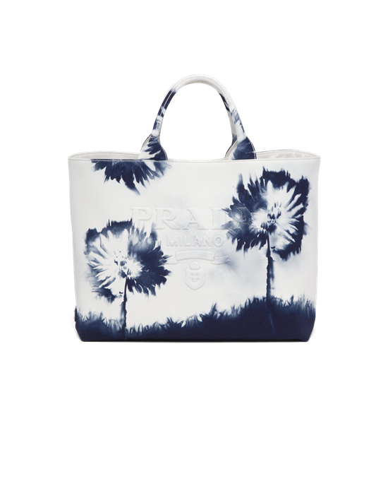 Prada Printed Drill Tote Bag Blancos Azul Marino Azules | 4673-OCNFL