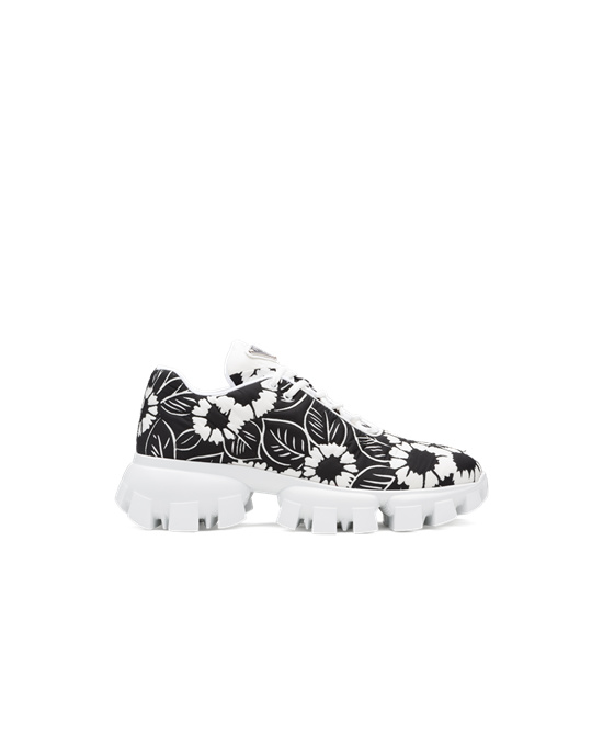 Prada Printed Nylon Sneakers Negros Blancos | 5476-YHTXD